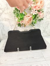 Vintage 1960s Black Evening Bag Purse Made In The USA Gold Tone Handle 11" x 6โ