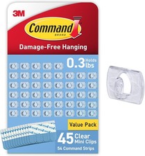 Command Mini Light Clips 45 Clear Clips + 54 Strips Damage-Free Hanging 0.3lb 0.40 per strip