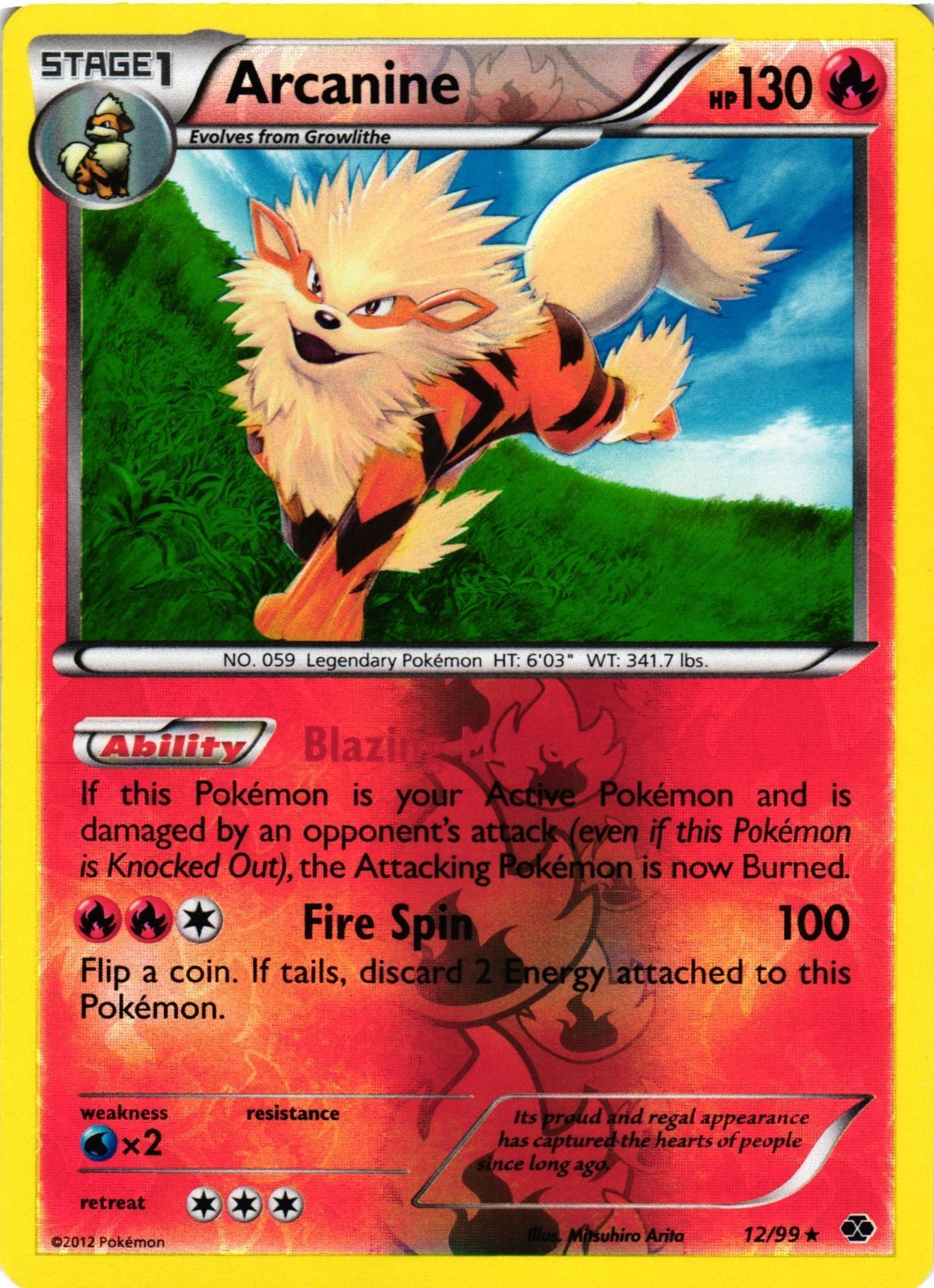 Pokemon TCG Arcanine 12/99 Next Destinies Reverse Holo Rare LP