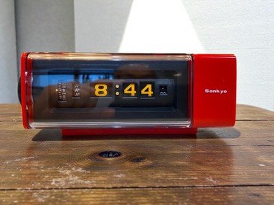 Vintage Sankyo DT-612 Drum Flip Alarm Clock Red Rotating Display