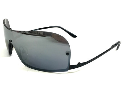 Vintage Positime Sunglasses Mod.2453 Black Wrap Frames with Grey Mirrored Lenses