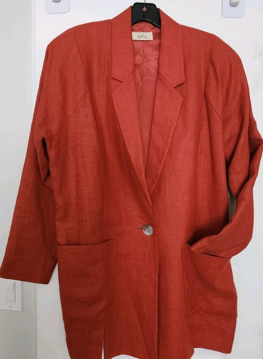 Vintage SHE Oversized Blazer Linen Womens 10/12 Jacket Pumpkin NWOT
