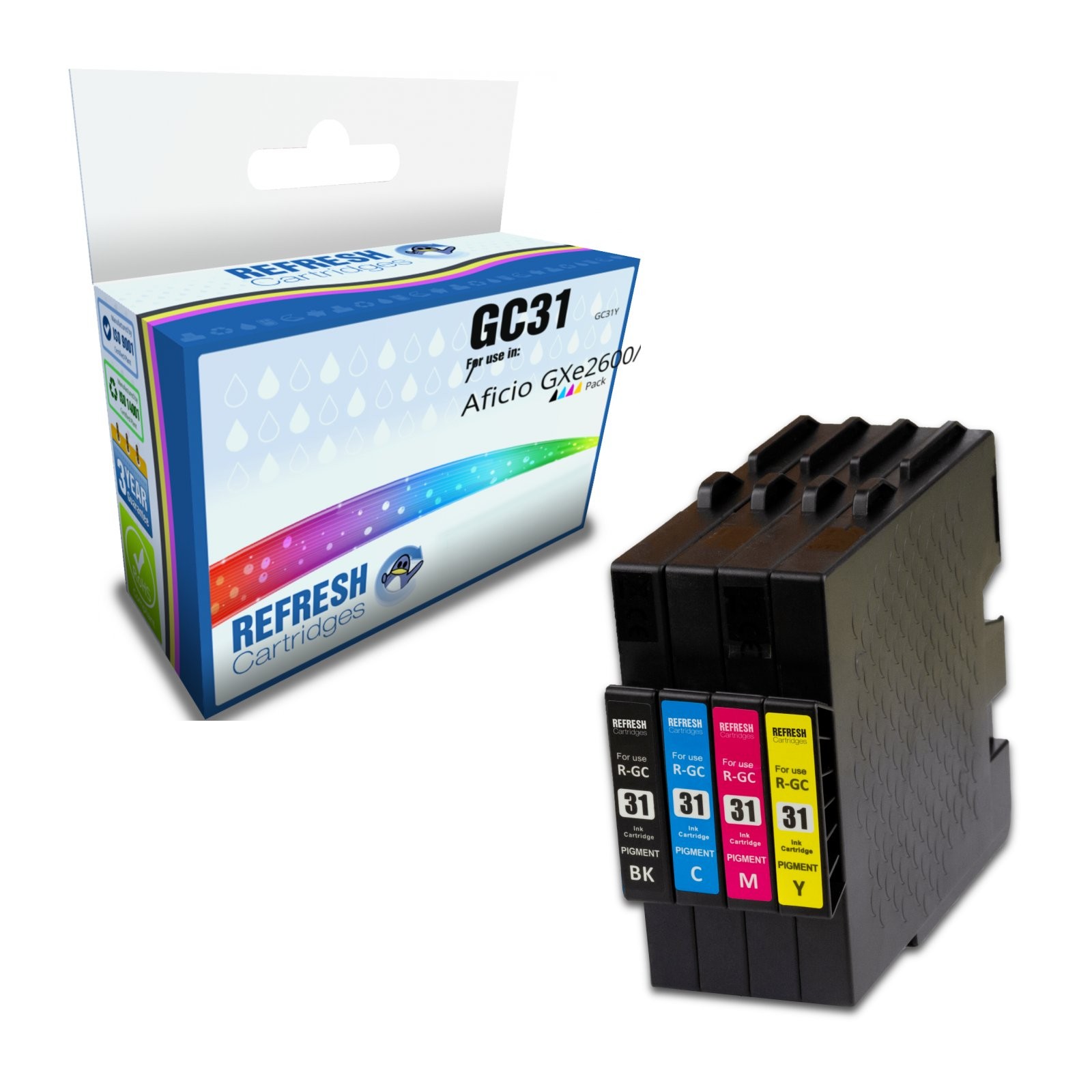 Refresh Cartridges Value Pack GC31 Ink Compatible With Ricoh Printers