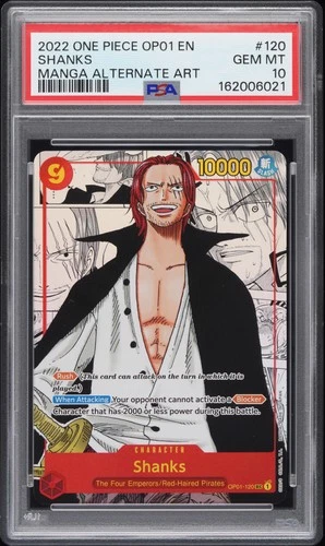 2022 ONE PIECE OP01-ROMANCE DAWN MANGA ALTERNATE ART #120 SHANKS PSA 10