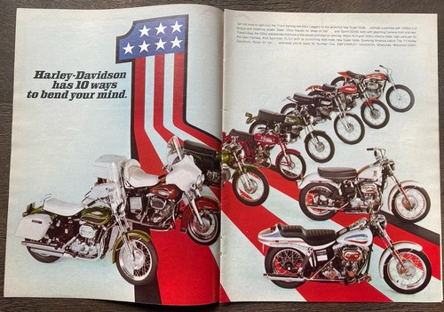 70s Harley Davidson Vintage Motorcycle Advertisement Poster Magazine Pullout