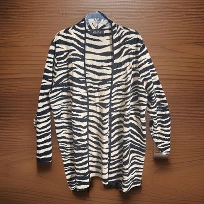 Kasper Women s Cardigan Blazer Tan Black Zebra Tiger Wool Blend 2XL Plus Jacket