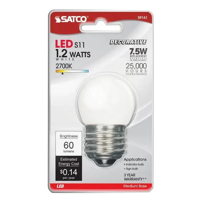 Satco S9161 - 1.2W LED S11 Decorative White Light Bulbs - 2700K (2 or 6 PK) - Image 2 of 4