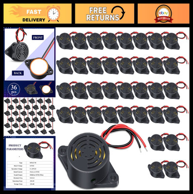 95 dB Active Piezo Buzzer Alarm Sounder - Continuous Beep, 3-24V, 36 Pcs