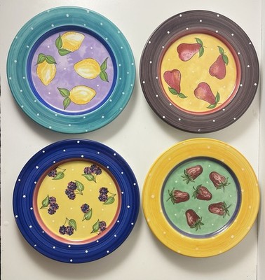 Essex Tutti Frutti 8-1/4 Ceramic Decorative Plates Set of 4 Fruit Portugal