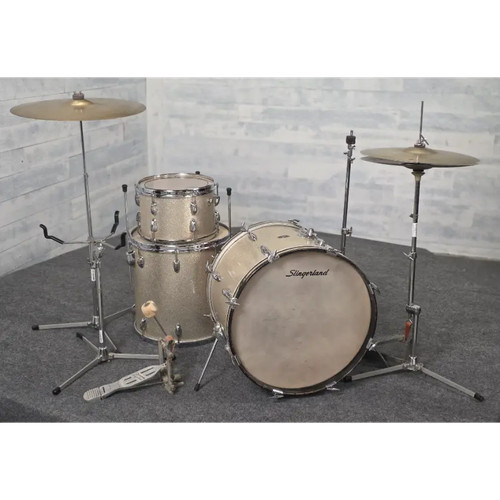 Used Vintage Slingerland 3pc Drum Set Silver Sparkle w/Hardware & Cymbals - Fair