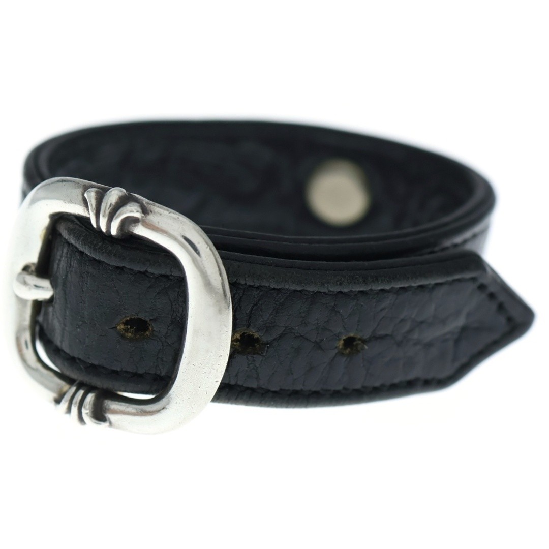 Chrome Hearts Gunslinger Cross Ball Leather Bracelet Black Silver BCA146