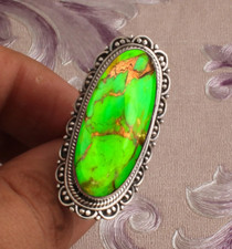 Green Copper Turquoise Ring 925 Sterling Silver Handmade Beautiful Ring For Her