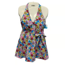 DRAPER JAMES Lands End Bright Flower Halter ONE PIECE SWIM DRESS SIZE XS