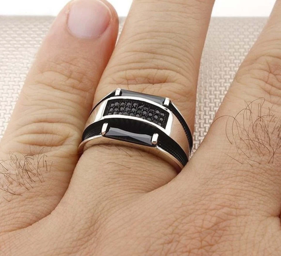 Anillo de plata de ley 925 para hombre con piedra de circón negro hecho en TURQUÍA ENVÍO GRATUITO Foto 2 de 4