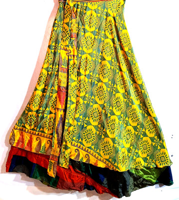 Incredible-art Vintage Silk Sari Magic Wrap Skirt Reversible Double Layer skirt