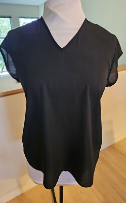 Halogen Cap Sleeve Blouse Back V Neck & Strap Sz M Black Flattering Fit 