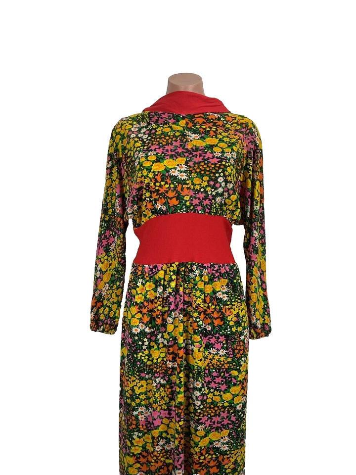 Vtg 60s 70s FLORAL Print SHEER Dress HOSTESS Caftan Nightgown Psychedelic M/L - Image 3 of 4