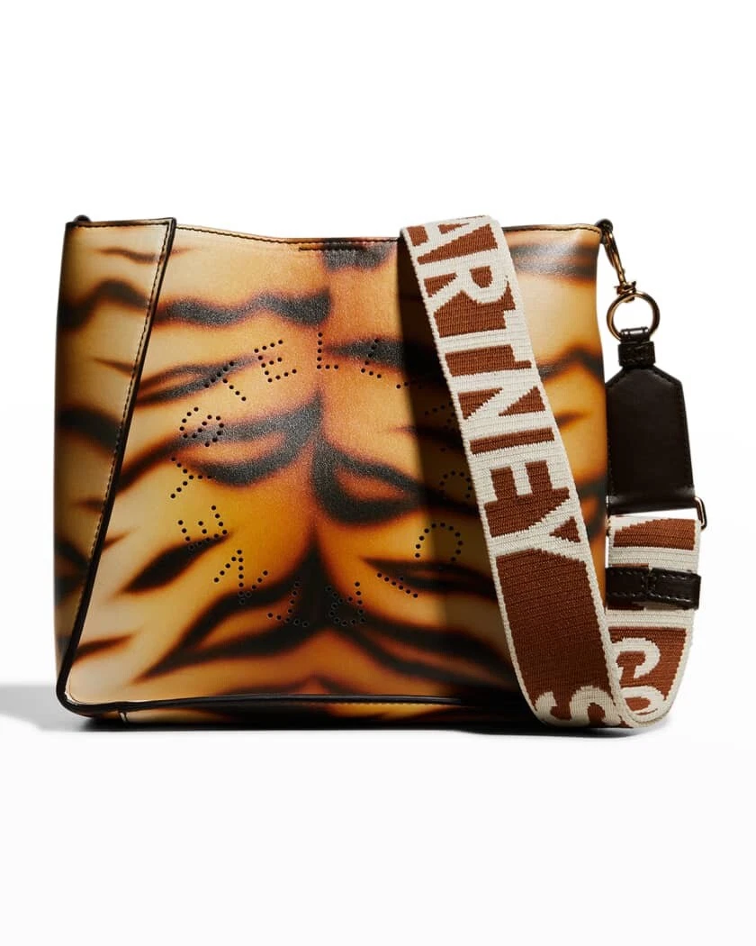 Stella McCartney — STELLA MCCARTNEY Medium Tiger-Print Logo Crossbody Bag Ivory $1115
