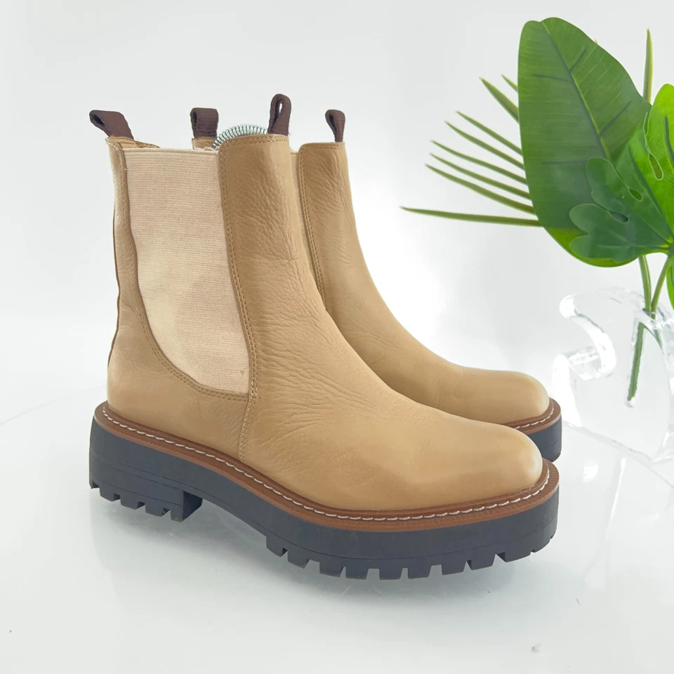 Sam Edelman ботинки Laguna Chelsea женщин 6,5 желтовато-коричневый кожаный тянуть на зажим подошвы коренастый - Изображение 2 из 4