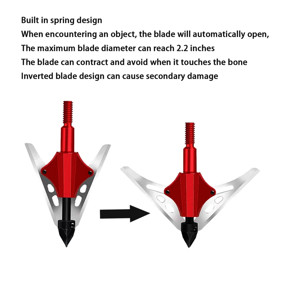 12Pcs BloodRunner Hunting Broadheads 100Gr 2 Spring Slide Retractable Blade Tip - Image 4 of 4
