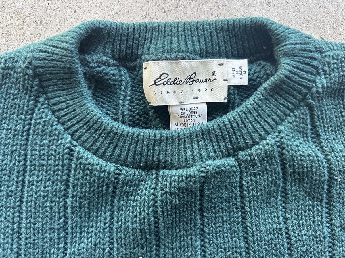 Vintage Eddie Bauer Green & Purple Knit Cotton Diamond Textured 