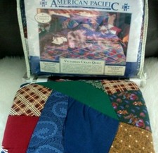 Pillow Shams Set of 2 Hand Quilted Victorian Crazy Patchwork Standard Size NEW