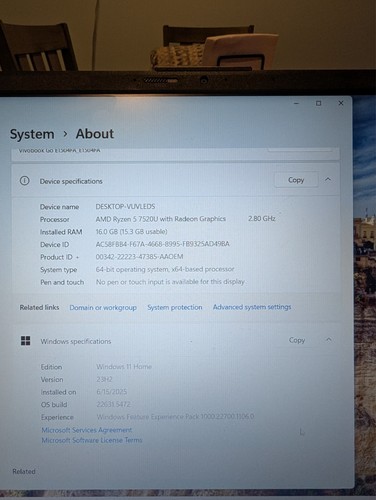 2023 Asus Vivobook Go E1504F 15.6", Ryzen 5-7520U, 2.80GHz, 512GB SSD, 16GB RAM