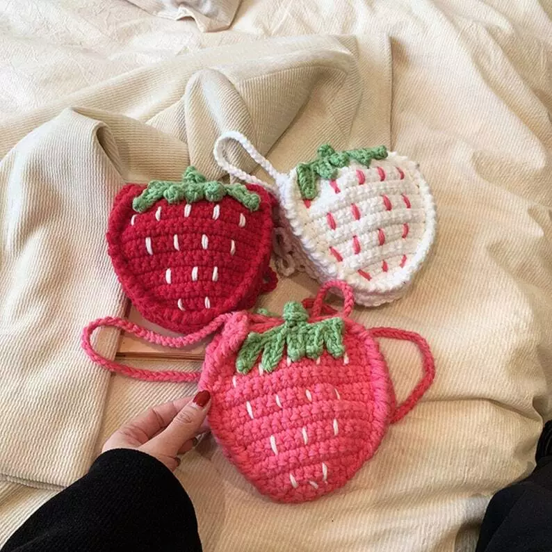 Handmade Knitted Backpack With Raspberry Knitting