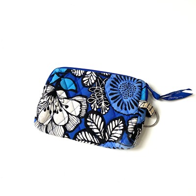 VERA BRADLEY Blue Bayou Zippered Pouch Lined Makeup Bag With Keychain Loop YY17