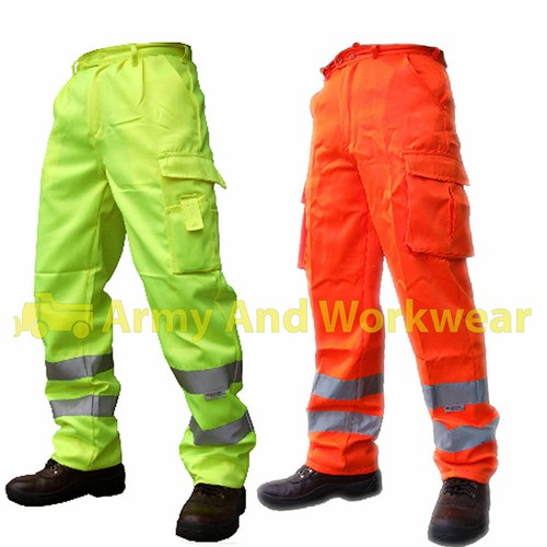 Hi Viz High Vis P/C Combat Safety Work Trouser Cargo Pants Highways