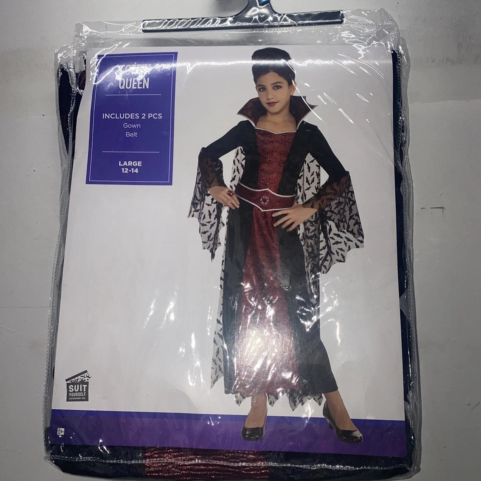 Vestido Disfraz Drácula Vampiro Reina Ataúd Niños Talla L Mangas de Encaje Murciélago Foto 2 de 4