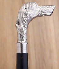 Chrome Finish Dog Head Brass Handle Walking Stick Cane Gift For Men Women