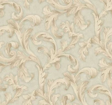 Acanthus Scroll Wallpaper in Taupe, Tan, Teal by Wallquest DM20303