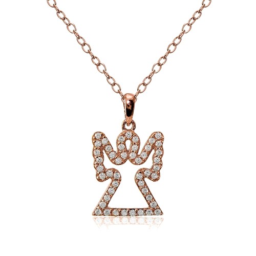 Rose Gold Tone over Sterling Silver Cubic Zirconia Angel Necklace - Picture 1 of 3