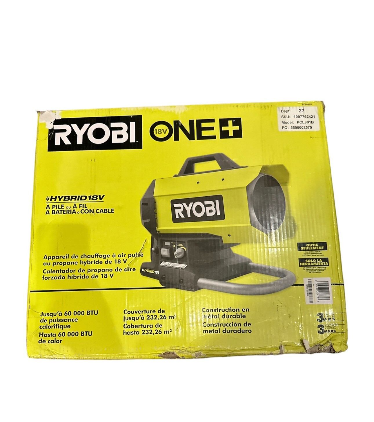 RYOBI ONE+ 18V Hybrid Forced Air Propane Heater Tool Only 33287208715 | eBay