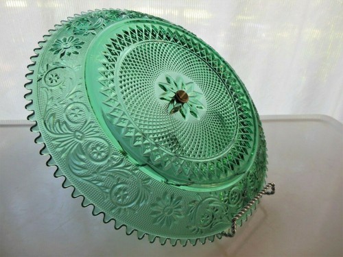 Tiara Indiana Glass Spruce Green Sandwich Handled Tidbit 12" Tray Platter - Picture 7 of 8