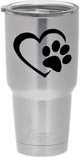 Dog Paw Heart Tumbler Cup Decal - TWO Black Vinyl Decal Car Windows Laptop