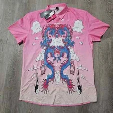 Mens XL Romwe Button Down Dragon Shirt-E