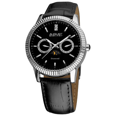 Men's August Steiner AS8051BK Swiss Quartz Multifunction Diamond Leather Watch