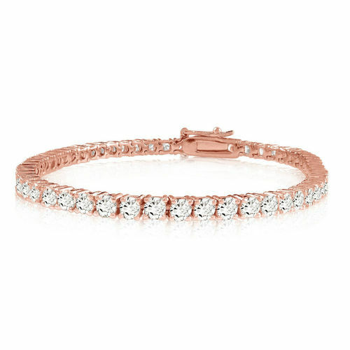 Bracciale Donna Tennis Argento Oro Rosa Zirconi Bianchi Brillanti 18cm Rose Gold - Picture 1 of 1