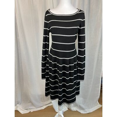 Eliza J Black and White Striped Fit-and-Flare Sweater Dress  Women's Size  M | eBay