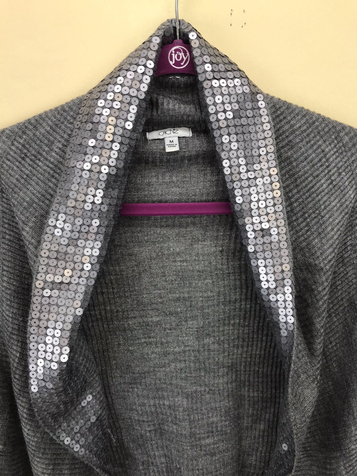 Cache Gray Sequin Open Front Sweater Cardigan Woo… - image 4