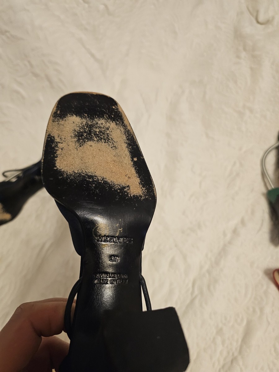 HERMES BLACK HEEL SEMELLE CUIR EU 38 US 7 Vintage | eBay