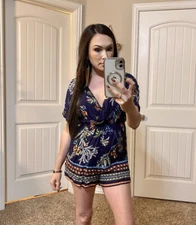 Shein Navy Tropical Short Mini Romper S