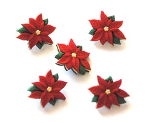 Red Poinsettia Buttons / Jesse James Dress It Up Holiday Buttons # 2951