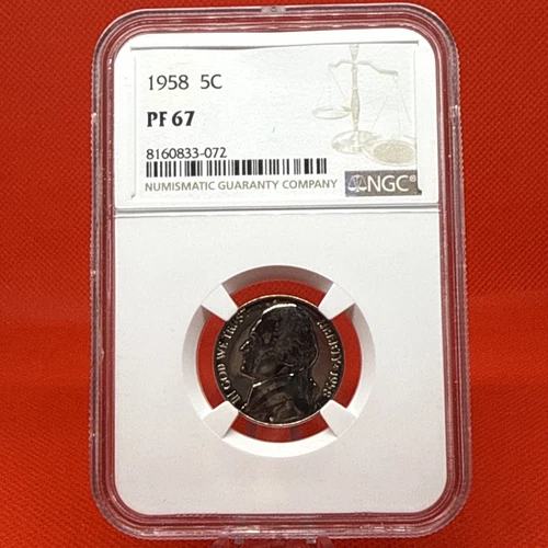 1958 Proof Jefferson Nickel Graded PF67 by NGC - Beautiful Coin!