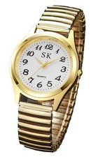 Mens Ladie Watch Ultra Thin Expanding Stretch Metal Band Large Number Wristwatch