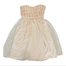 Calvin Klein Strapless Ruched Flower Bodice DRESS Chiffon Beige/Mauve 4
