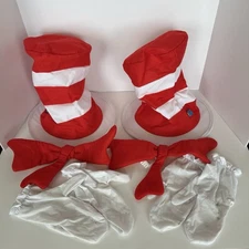 2 Dr Seuss Cat in the Hat Costume Sets Adult Hats Bow Ties Gloves Teachers