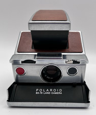 VTG POLAROID SX-70 POP-UP LAND CAMERA-STAINLESS STEEL BROWN LEATHER